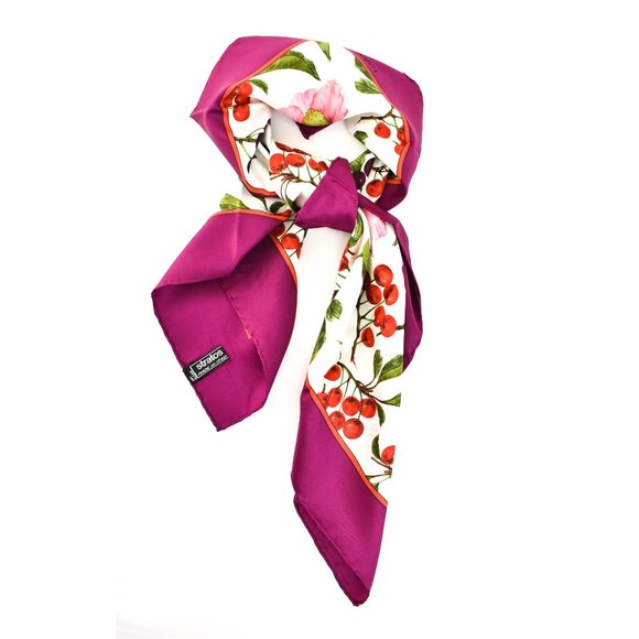 VALENTINO Multicolor Cherries & Logo Silk Scarf mo - Picture 2 of 9